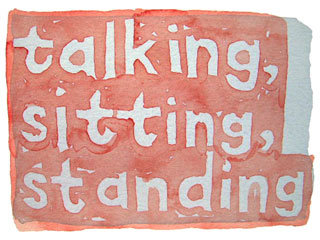 talking, sitting, standing